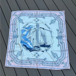 Vintage Nautical Print Scarf – Sailing Ship, Anchors & Rope Motif